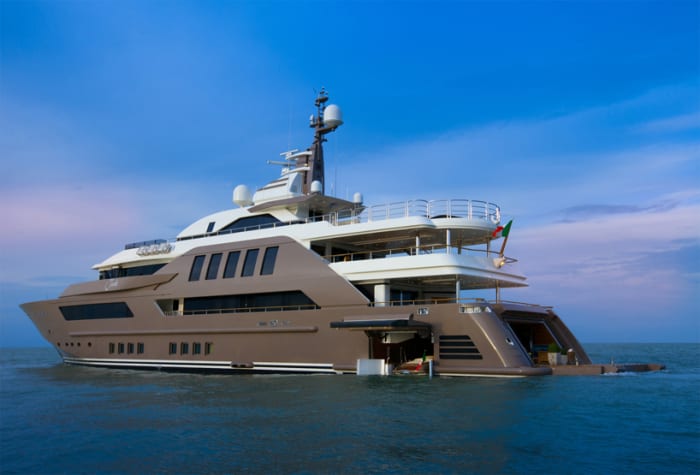 mega yacht with car garage